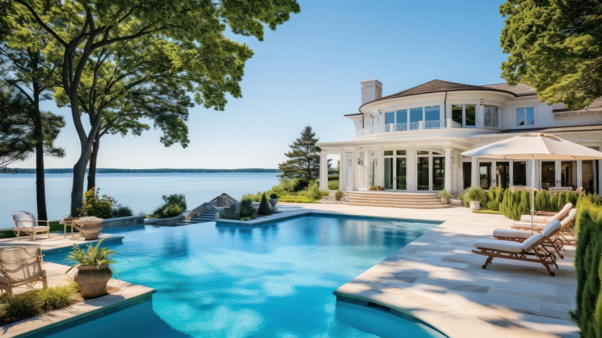 Luxury home in Bridgehampton, NY with an infinity pool.