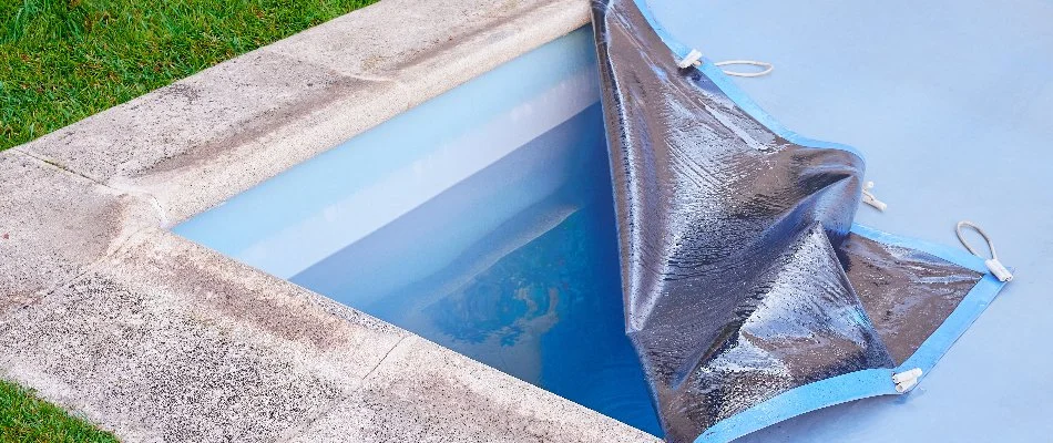 Opened pool cover in Bridgehampton, NY.