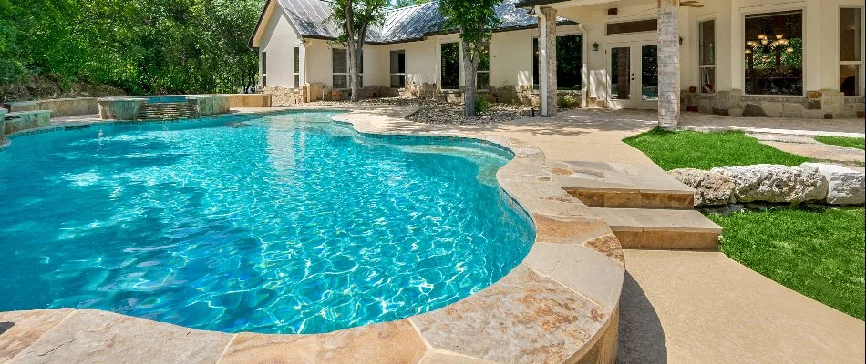 Pool in a backyard in Bridgehampton, NY.