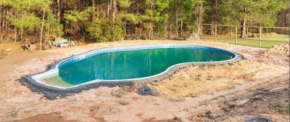 Pool during the construction process on a property in Bridgehampton, NY.