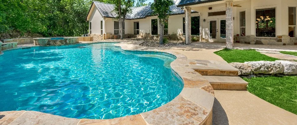 Swimming pool on a property in Northwest Harbor, NY.