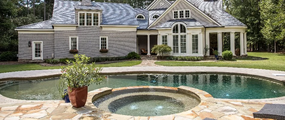 Swimming pool on a property in Bridgehampton, NY.